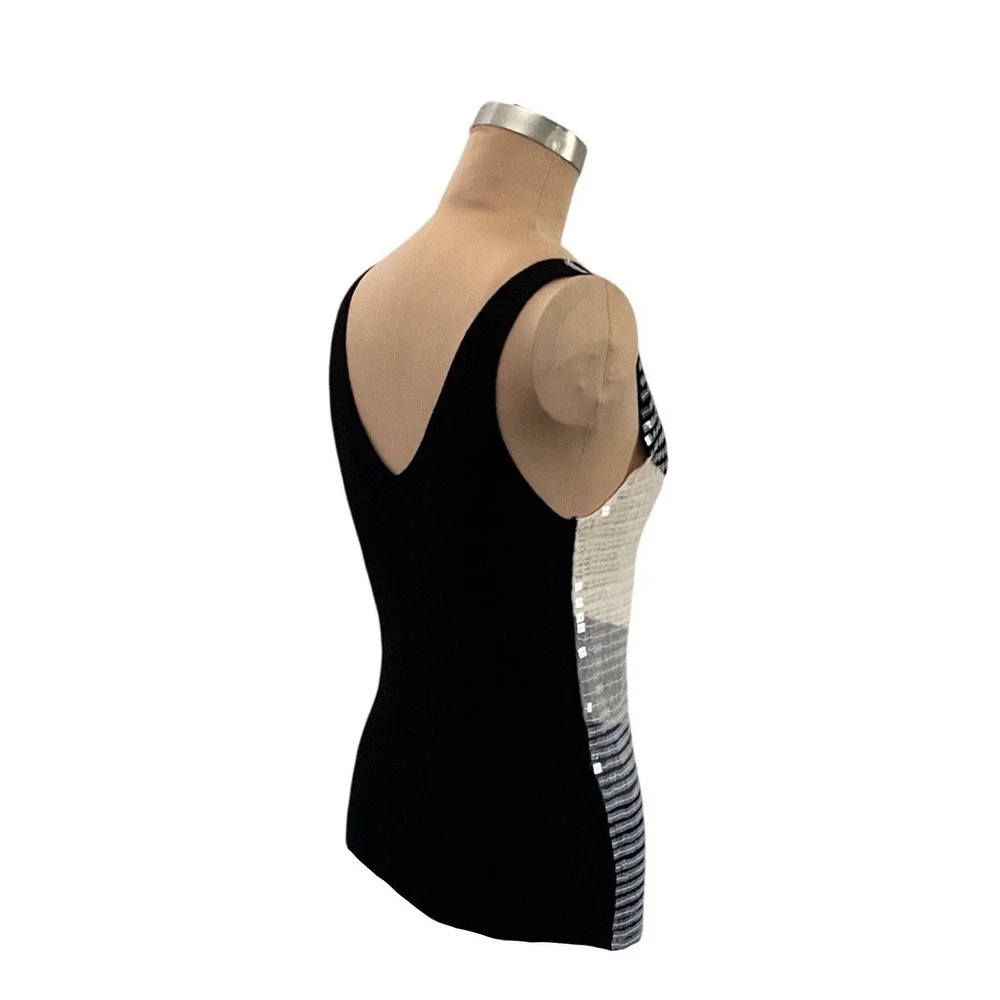 Armani Exchange Sequin Knit Tank Top Black Silver V Neck Party Cocktail Size‎ M